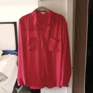 Express sheer red button up